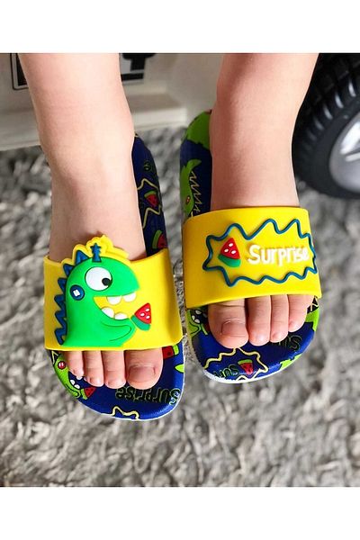 Pandalina Papuci pentru copii, papuci pentru copii anti-alunecare, papuci pentru piscina de mare, papuci cu figuri de dinozaur