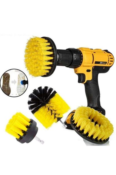 Adil Baba 3-Piece Drill Bit - Bathroom, Bathtub, Shower Cabin, Car Wheel and Sofa Cleaning Brush Set