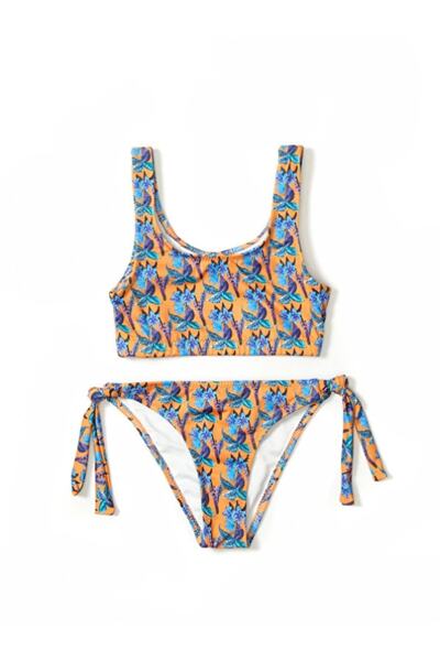 Fiji Life Sporty - Turuncu Desenli Halter Kız Cocuk Bikini Takım