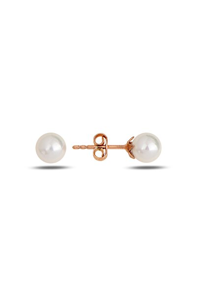 Bilsen Store 925 Ayar Gümüş Rose Kaplama 6 Mm Inci Küpe
