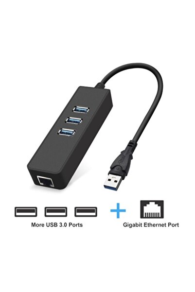 T18 4263 Usb 3.0 To Ethernet Gigabit Rj45 3 Port Hub Çoklayıcı Adaptör