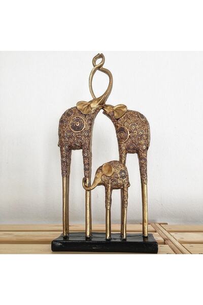 Tual Hobi Sanat Dekoratif Fil Ailesi Biblo 36x18x6 Cm