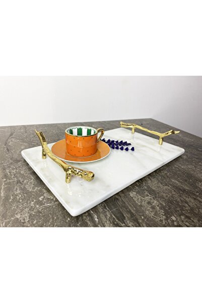 Modestmar Natural Marble Tray Gold Tree Branch Handle