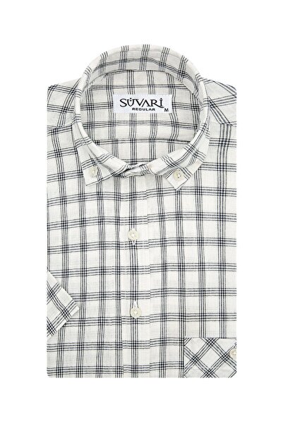 SÜVARİ Desenli Kısa Kollu Beyaz Erkek Gömlek
