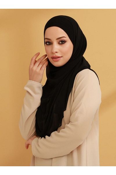Nilbutik Chiffon Ready-made Scarf with Inner Bonnet - black
