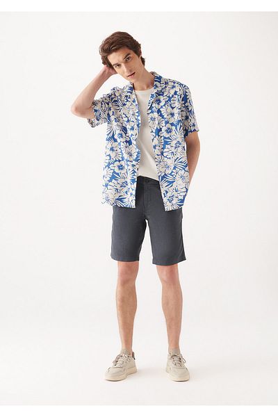 Mavi Linen Blend Navy Blue Shorts 0436181978
