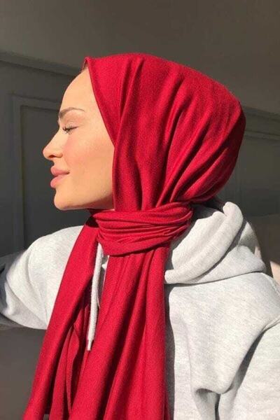 Nilbutik Hijab Şal Bumbac Pieptănat Hijap Model Roşu Claret