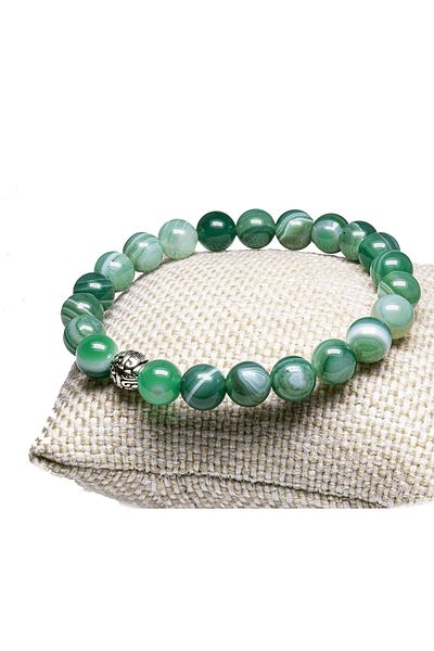 Tesbih Atölyesi Certified A Quality Natural Green Agate Stone Bracelet