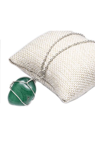 Tesbih Atölyesi Natural Green Agate Stone Necklace - Wire Spiral