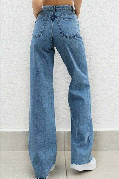 Trn JNS Loiss Blue Lycra Super High Waist Volné džíny Palazzo Kalhoty. (SUPER HIGH)