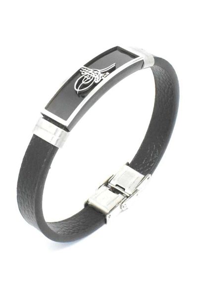 Acousticworld Leather Men's Steel Bracelet with Ottoman Tughra