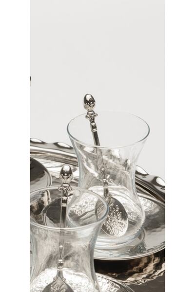 DMT COPPER HOME طقم ملاعق شاي بزخارف وردية من Gaziantep مكون من 12 قطعة برأس كعكة زاماك فضية اللون