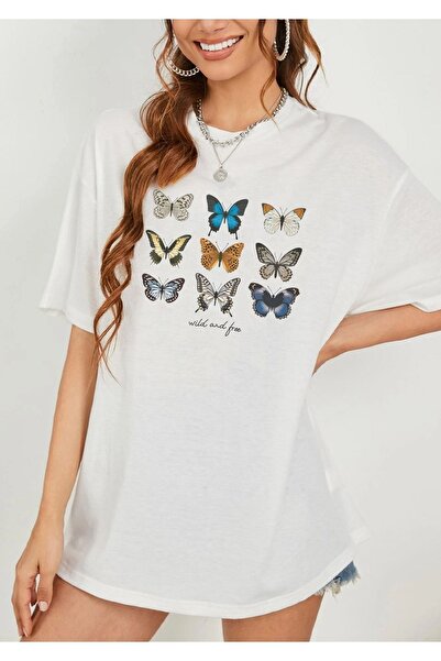 Deocept Tricou de damă supradimensionat cu imprimeu „Wild And Free”.