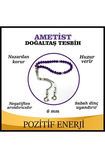 OSMANLI DOĞAL TAŞ Sertifikalı Ametist Doğaltaş Tesbih 6 Mm, T203