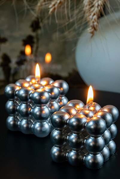 ALM HOME Bubble Mum 2'li Set Dekoratif Hediyelik Mum Süs Candle Gümüş Renk