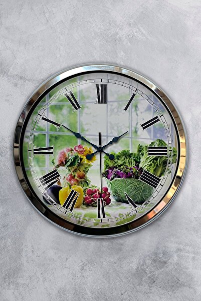 Kasva Concept هدية ساعة حائط مطبخ معدنية من الكروم مقاس 40 سم