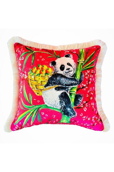 ge living Διακοσμητικό μαξιλάρι με σχέδιο Panda - Μαξιλαροθήκη Ειδικού Σχεδιασμού Ροζ Βελούδινη