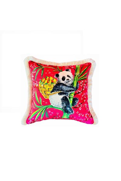 ge living Διακοσμητικό μαξιλάρι με σχέδιο Panda - Μαξιλαροθήκη Ειδικού Σχεδιασμού Ροζ Βελούδινη