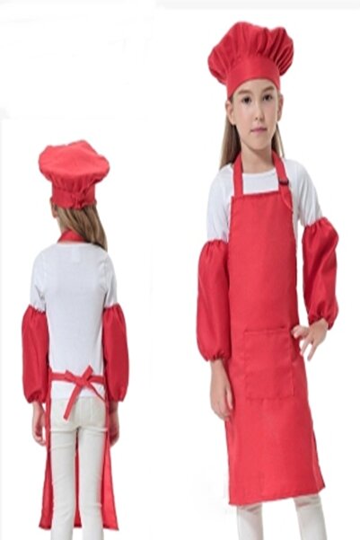 RAY TİCARET Set șorț roșu 3 piese șorț bucătar copii șorț bucătărie șorț bucătar