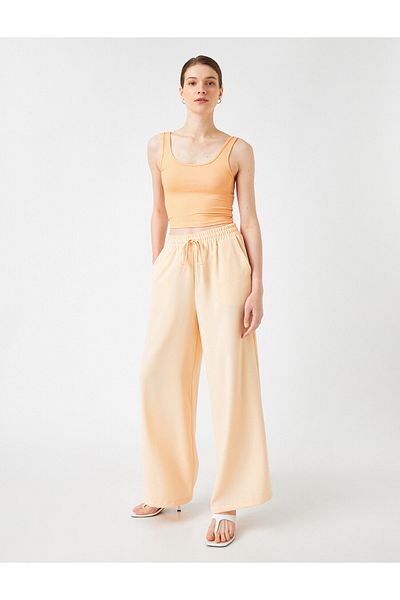 Koton Damenbekleidung, Hose, weites Bein, Taschen, Taillenbindung, 2sak40073cw, Orange, Orange