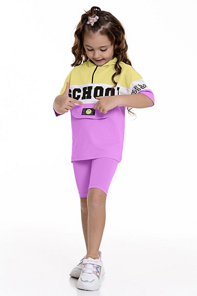 Toçka Girl's Front Zippered Hooded School Printed Oversize Leggings Set