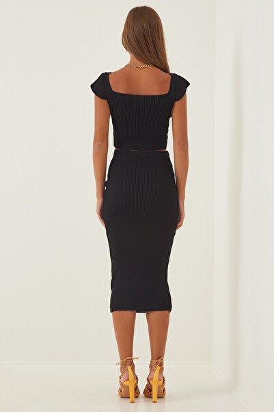 Happiness İstanbul Dámská černá pletená setrvačníková sukně KI00050