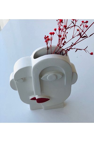 thiramis homeconcept 19X15 Abstract Face Red Decoration and Vase