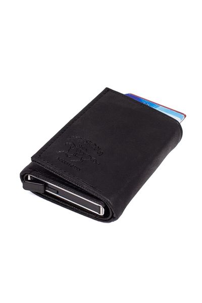 Newishpolo Newish Men's Crazy Faux Leather Aluminum Mechanism Slide Card Holder Wallet Black (7x10 Cm) Card Holder