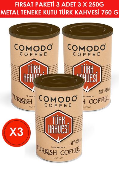 Comodo Coffee Orta Kavrum Turkish Coffee 250g X 3 Pieces Metal Tin Box 750 Gr