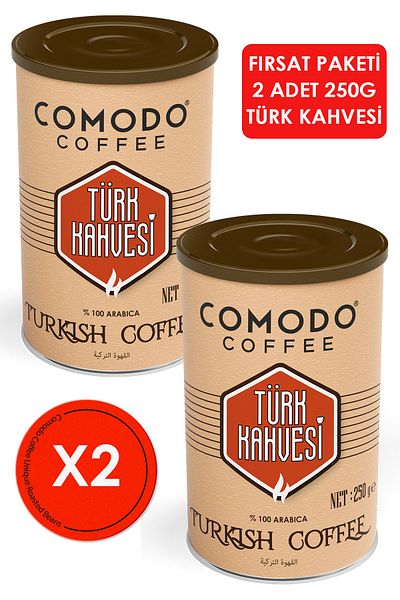 Comodo Coffee Orta Kavrum Turkish Coffee 250g X 2 Pieces Metal Tin Box 500 Gr