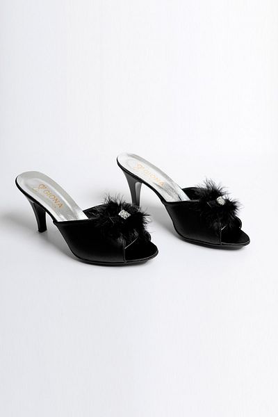 GIONA Heeled Black Furry Bridal Dowry Slippers
