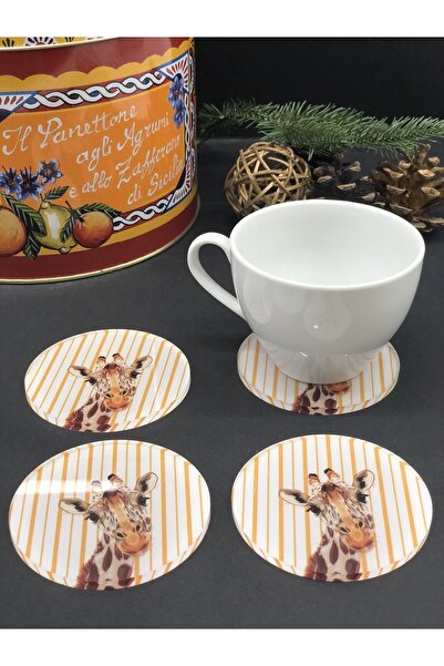 Queen Bee İstanbul مجموعة من 4 قواعد أكواب مستديرة - زرافة