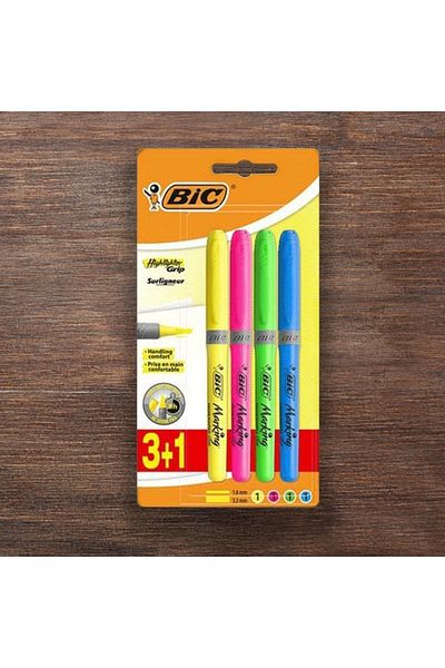 Meyspa Pazarlama Bic Grip 4-Piece Highlighter Set - 3+1