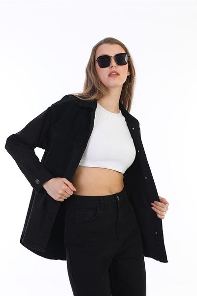 Darkly Jeans Черно кадифено дамско яке с детайли