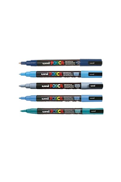 Uni قلم ماركر بوسكا PC-3m (0.9-1.3mm) مجموعة من 5 نغمات زرقاء