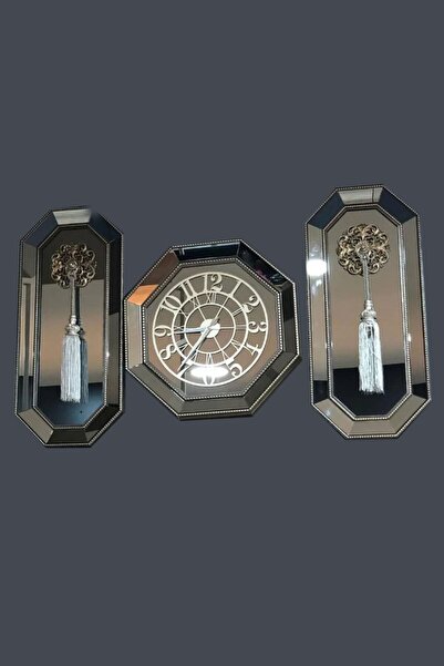 Fırsat Oyuncak Varaklı 3 Parçalı Aynalı Duvar Saati Gümüş