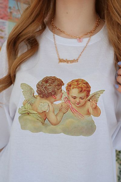 EFBUTİK Λευκό μπλουζάκι Unisex Double Angel