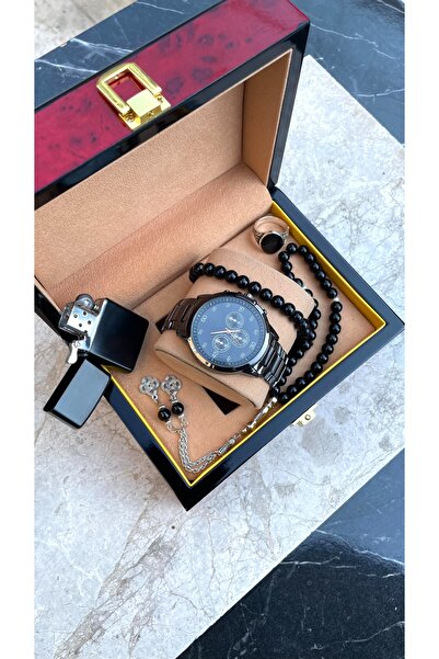 Choppers Çelik Kasa Çelik Kordon Siyah Analog Erkek Saat Seti