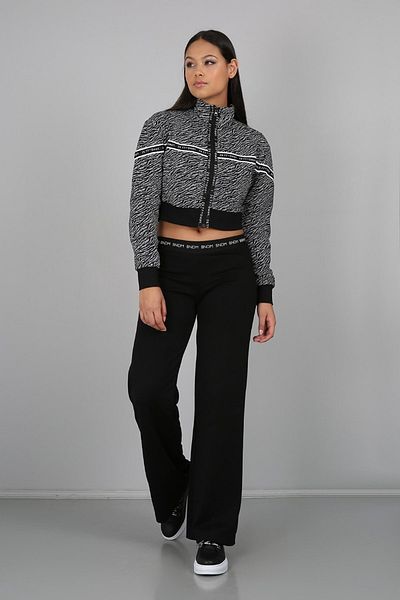 Banadamoda Hanorac crop cu fermoar cu nervuri cu model negru