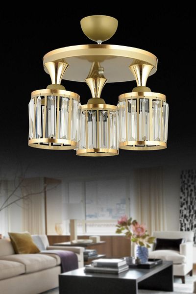 SONSUZ AYDINLATMA&AVİZE 3 Piece Antique Tray Crystal Stone Plafonier Yellow Striped Cylinder Downward Facing Luxury Chandelier