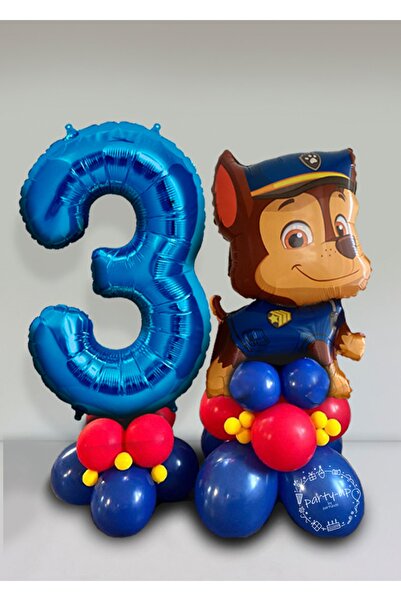 PARTİAVM Mavi Rakam Balonlu Paw Patrol Karakterleri Balon Karşılama Seti Penç...