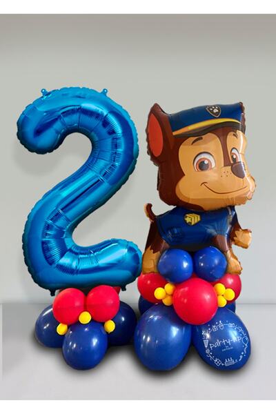 PARTİAVM مجموعة بالونات ترحيب لشخصيات باو باترول مع بالونات ذات أرقام زرقاء