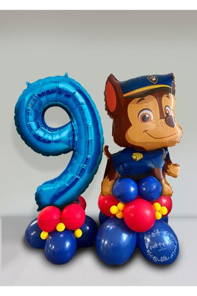 PARTİAVM مجموعة بالونات ترحيب لشخصيات باو باترول مع بالونات ذات أرقام زرقاء