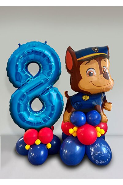 PARTİAVM مجموعة بالونات ترحيب لشخصيات باو باترول مع بالونات ذات أرقام زرقاء
