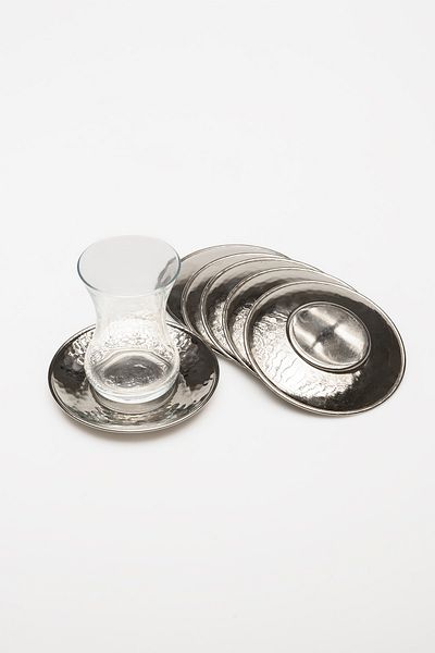 DMT COPPER HOME Copper Hand Forged Tea Plate Set & Tea Plate 12 Pieces for 6 People (6 Cups with Gift)