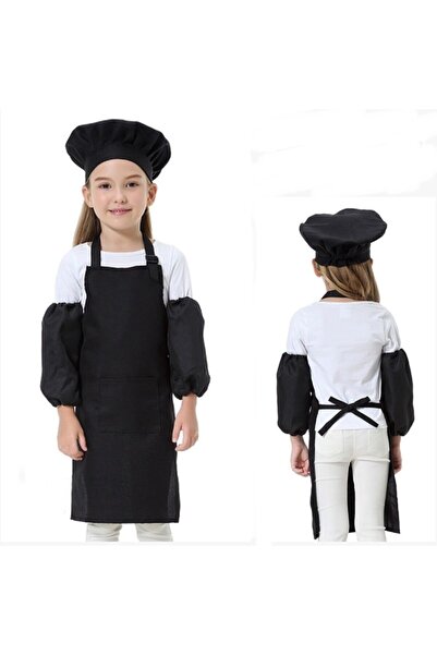 RAY TİCARET Set șorț negru 3 piese șorț bucătar copii șorț bucătărie șorț buc...