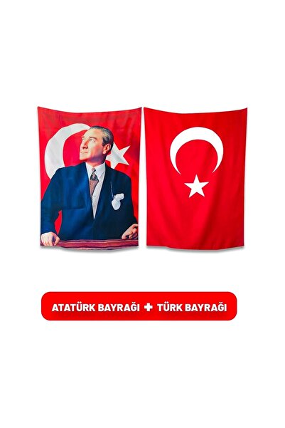 Genel Markalar Atatürk Posteri Ve Türk Bayrağı Raşel Kumaş 70x105 Cm