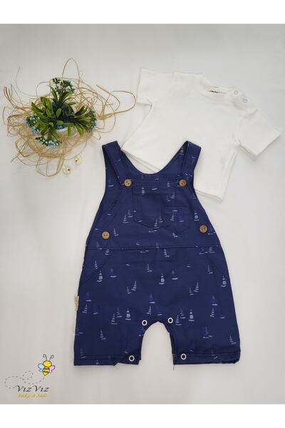 Ersin Baby Yelken Desenli Askılı Kısa Paça, Kısa Kollu Badili Salopet