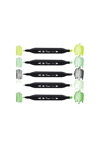 Tinge مجموعة أقلام تحديد مزدوجة الأطراف مكونة من 5 ألوان خضراء (ألوان خضراء)