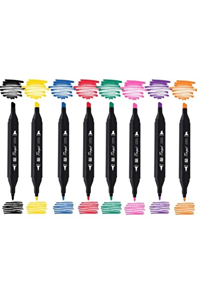Tinge Twin Dual Tip Marker Pen Set of 8 Basic Colors